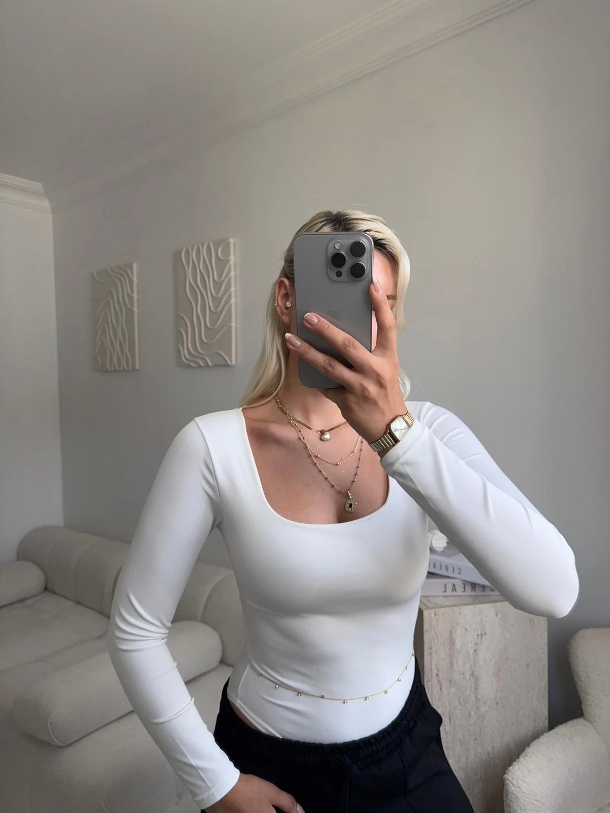 Kare Yaka Bodysuit - BEYAZ