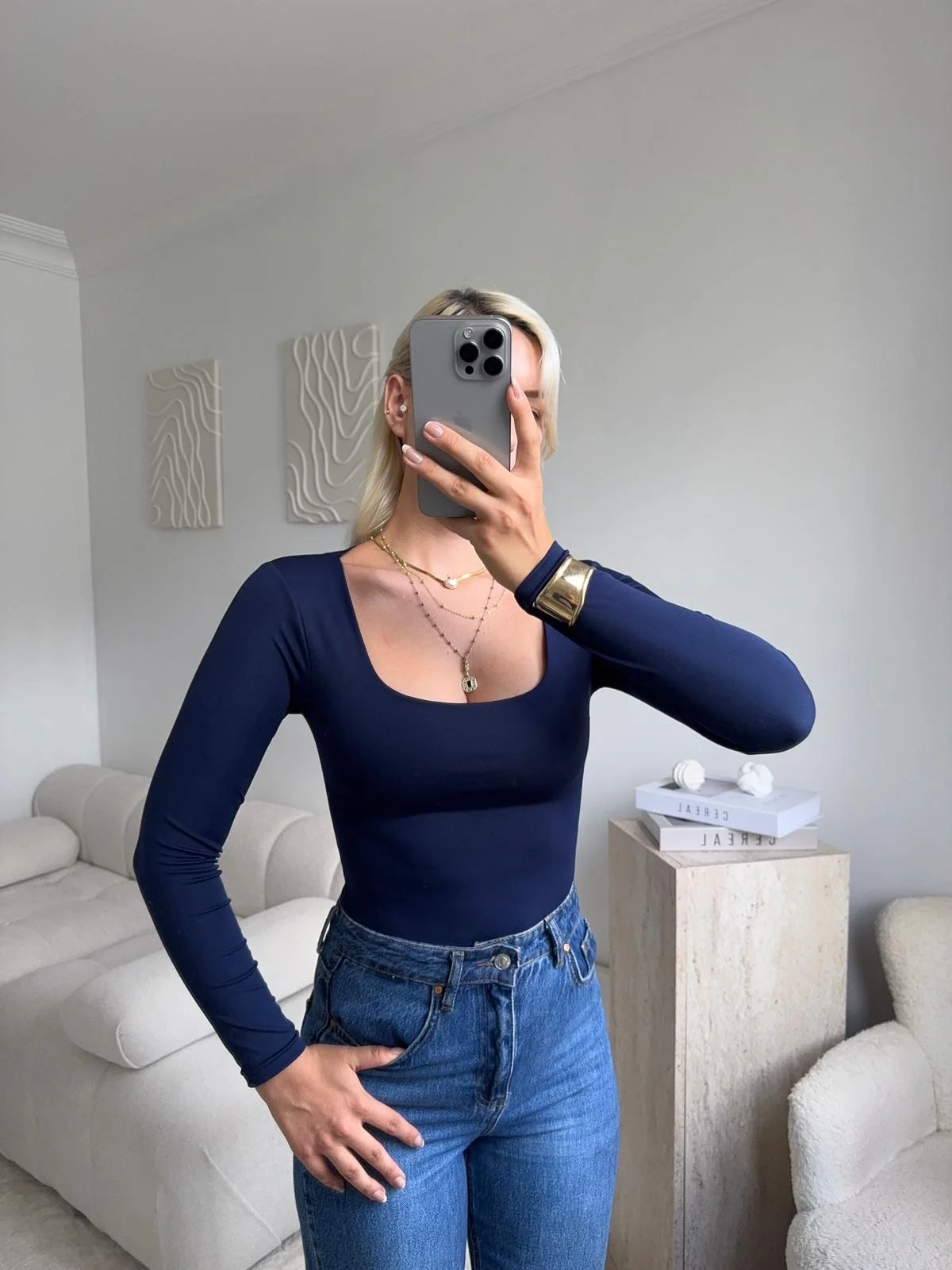 Kare Yaka Bodysuit - LACİVERT