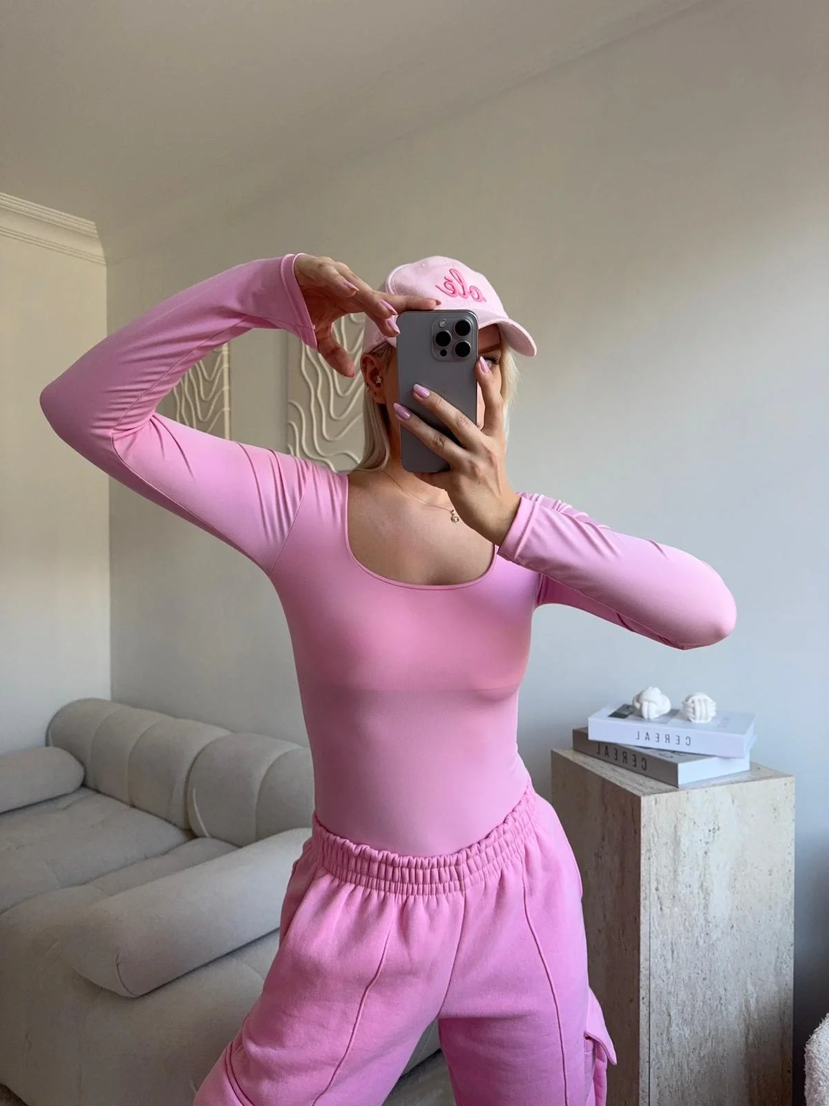Kare Yaka Bodysuit - PEMBE