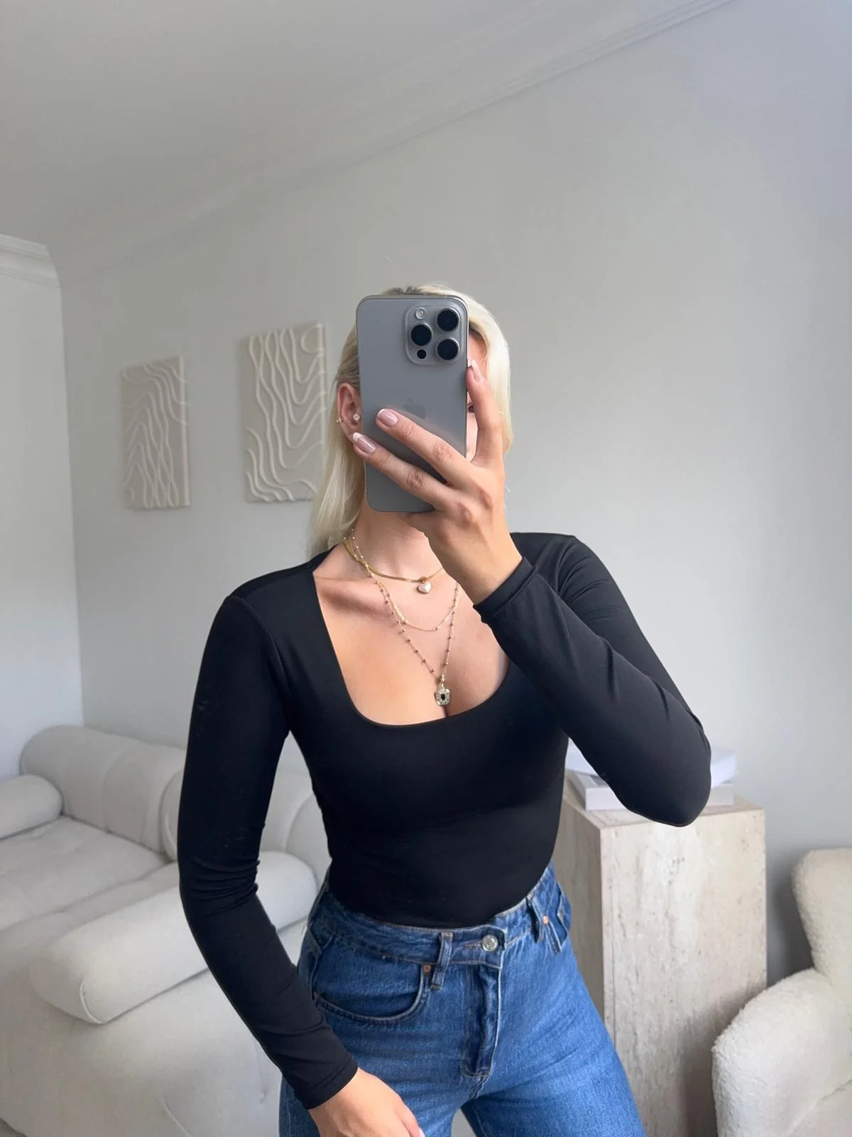 Kare Yaka Bodysuit - SİYAH