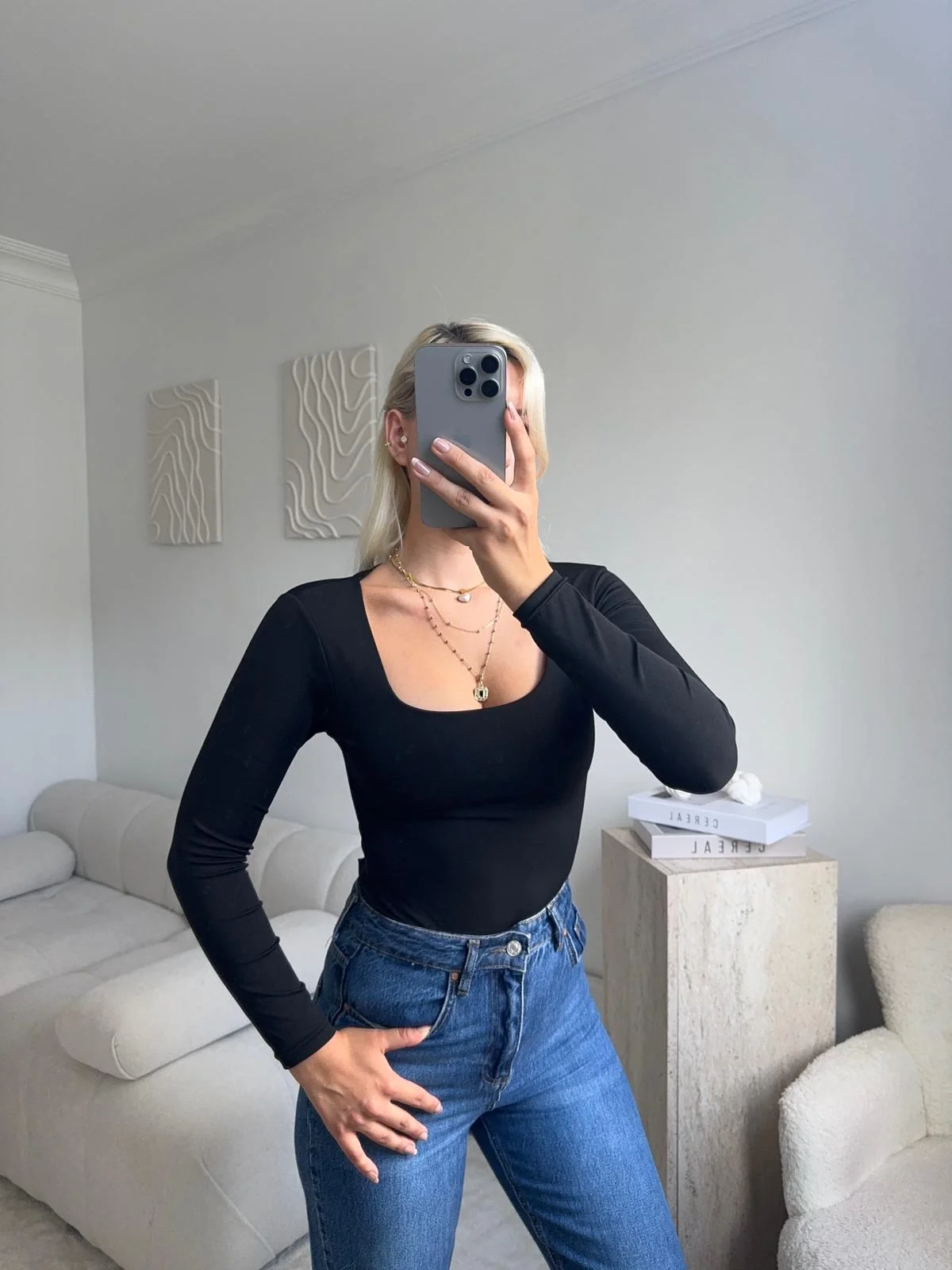 Kare Yaka Bodysuit - SİYAH