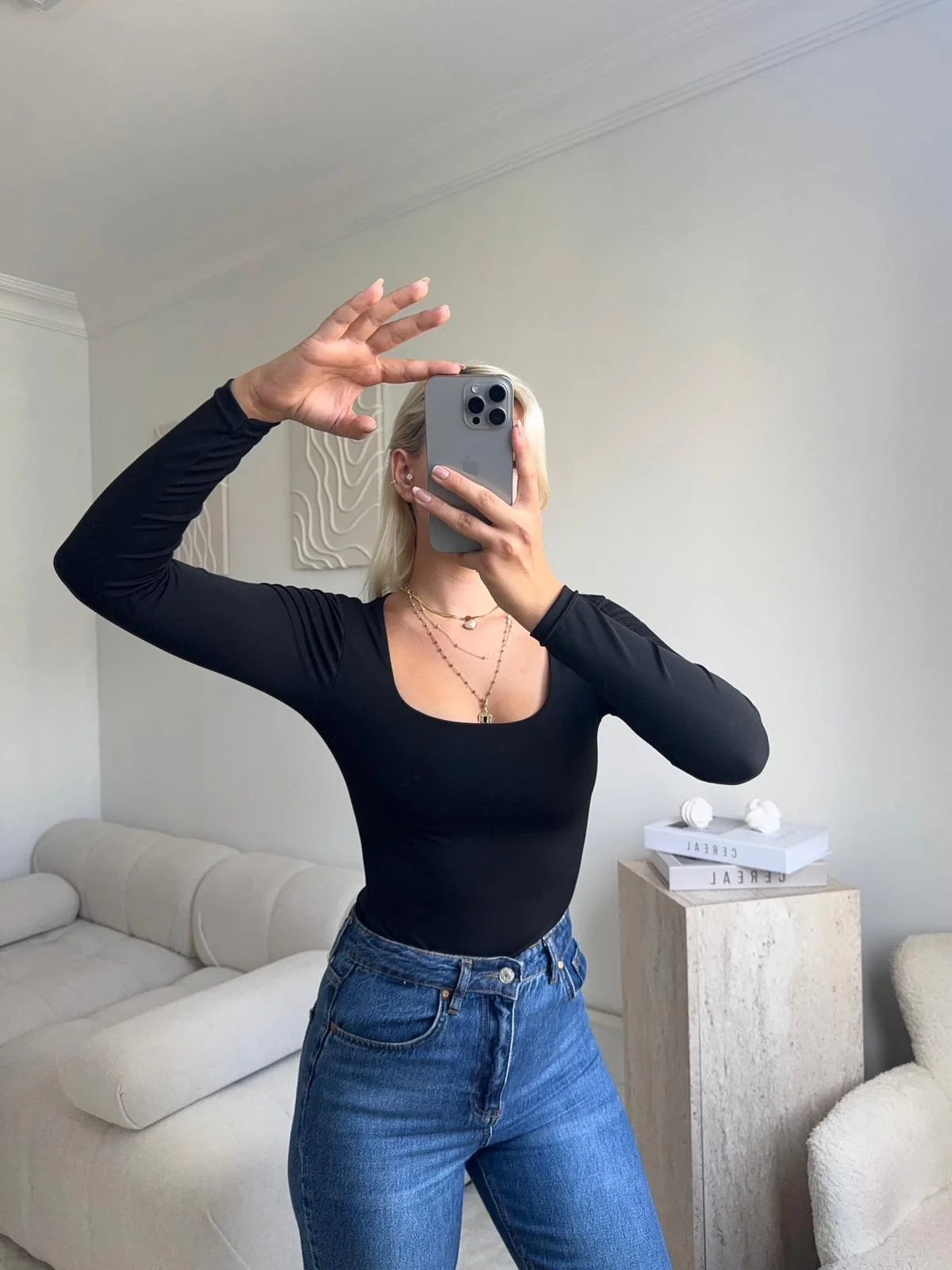 Kare Yaka Bodysuit - SİYAH