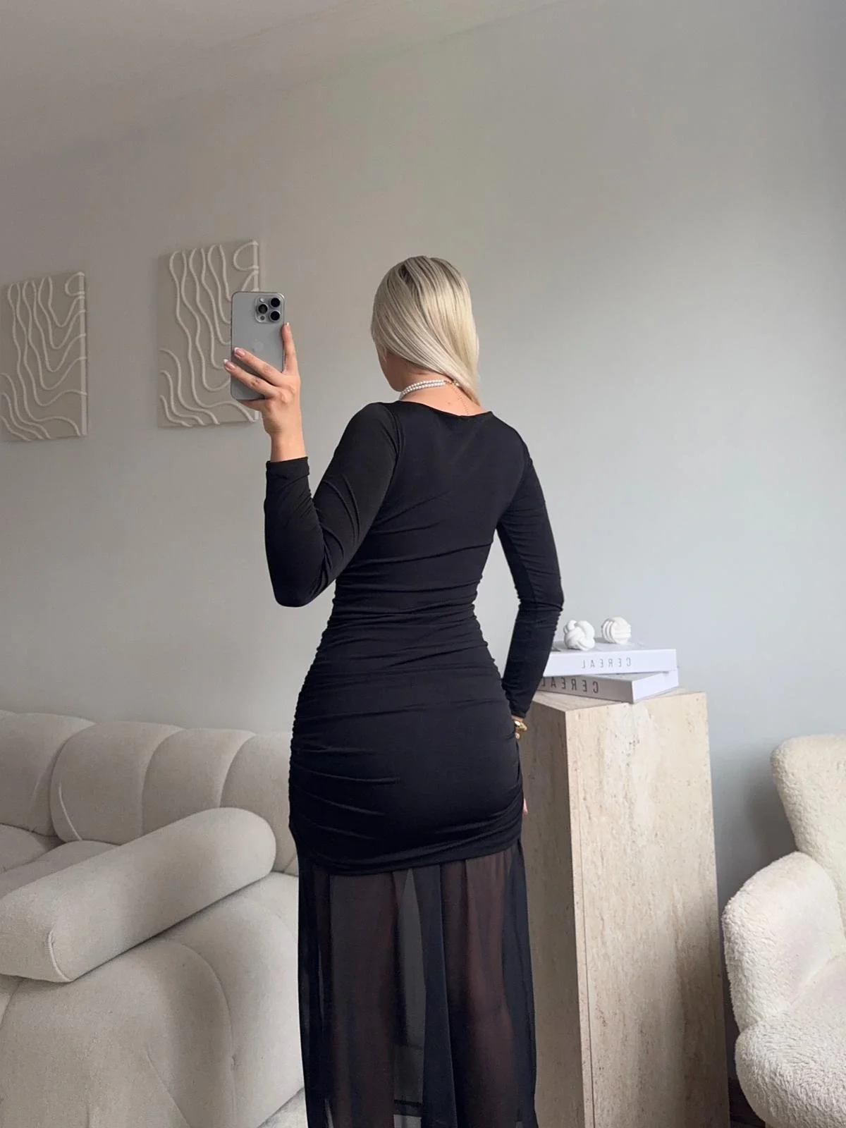 Kare Yaka Eteği Tül Elbise