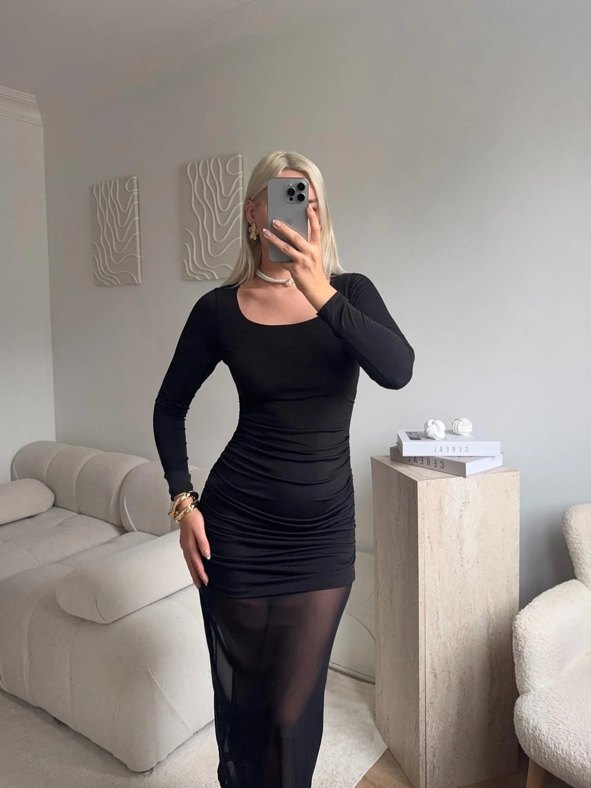 Kare Yaka Eteği Tül Elbise