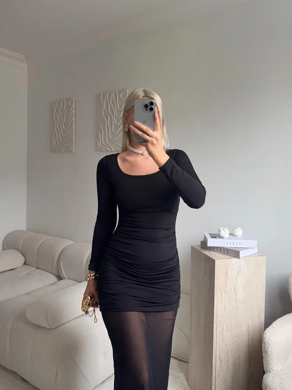 Kare Yaka Eteği Tül Elbise