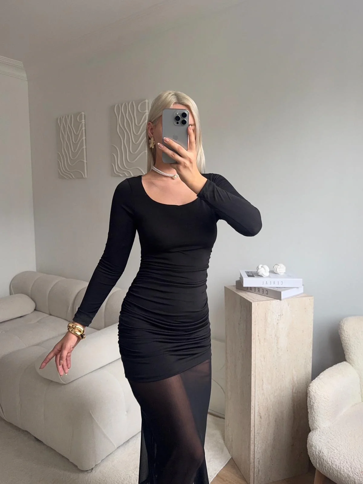 Kare Yaka Eteği Tül Elbise