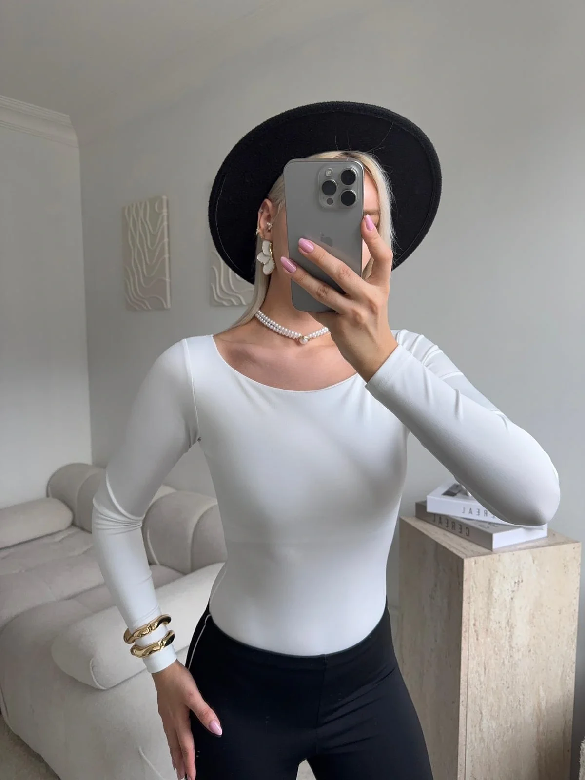 Kayık Yaka Bodysuit - BEYAZ