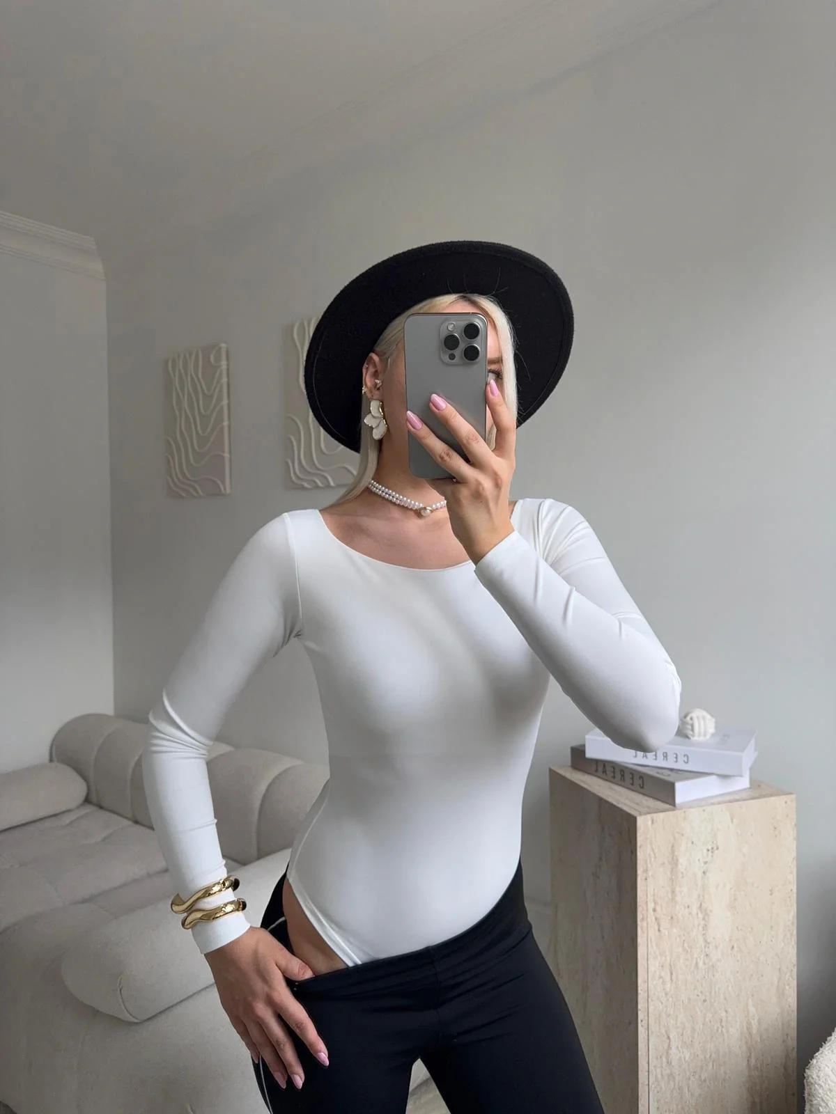 Kayık Yaka Bodysuit - BEYAZ