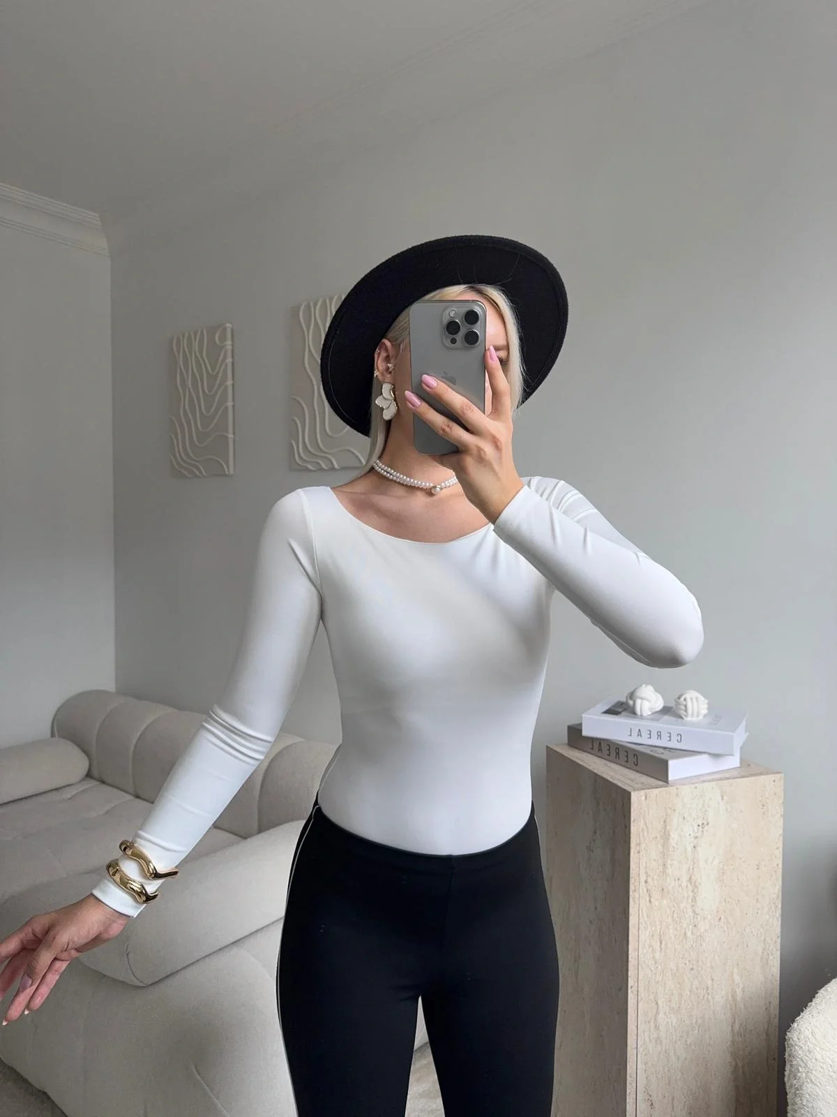 Kayık Yaka Bodysuit - BEYAZ