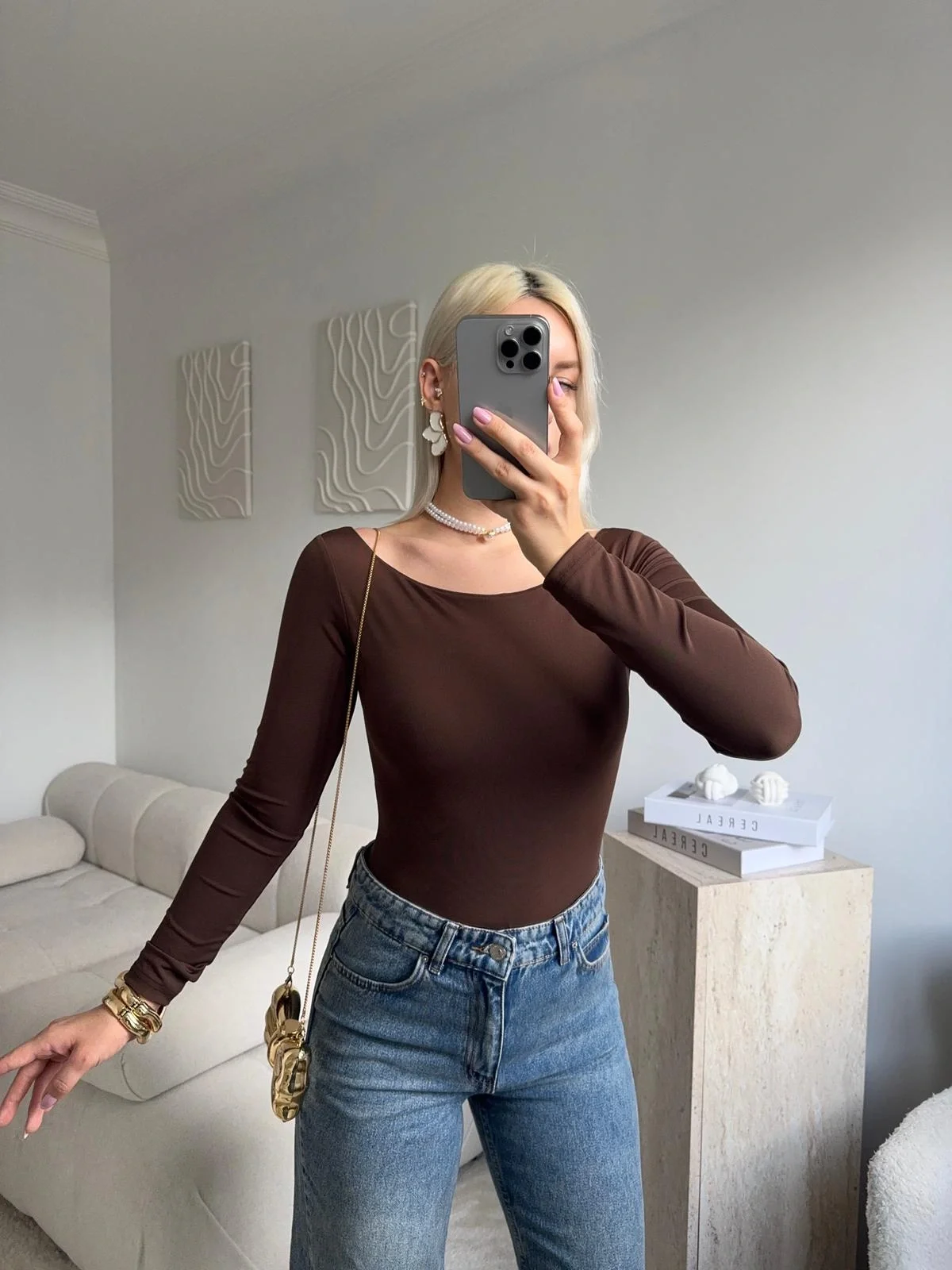 Kayık Yaka Bodysuit - KAHVE