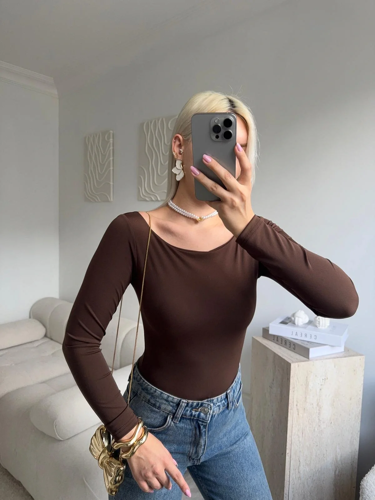 Kayık Yaka Bodysuit - KAHVE