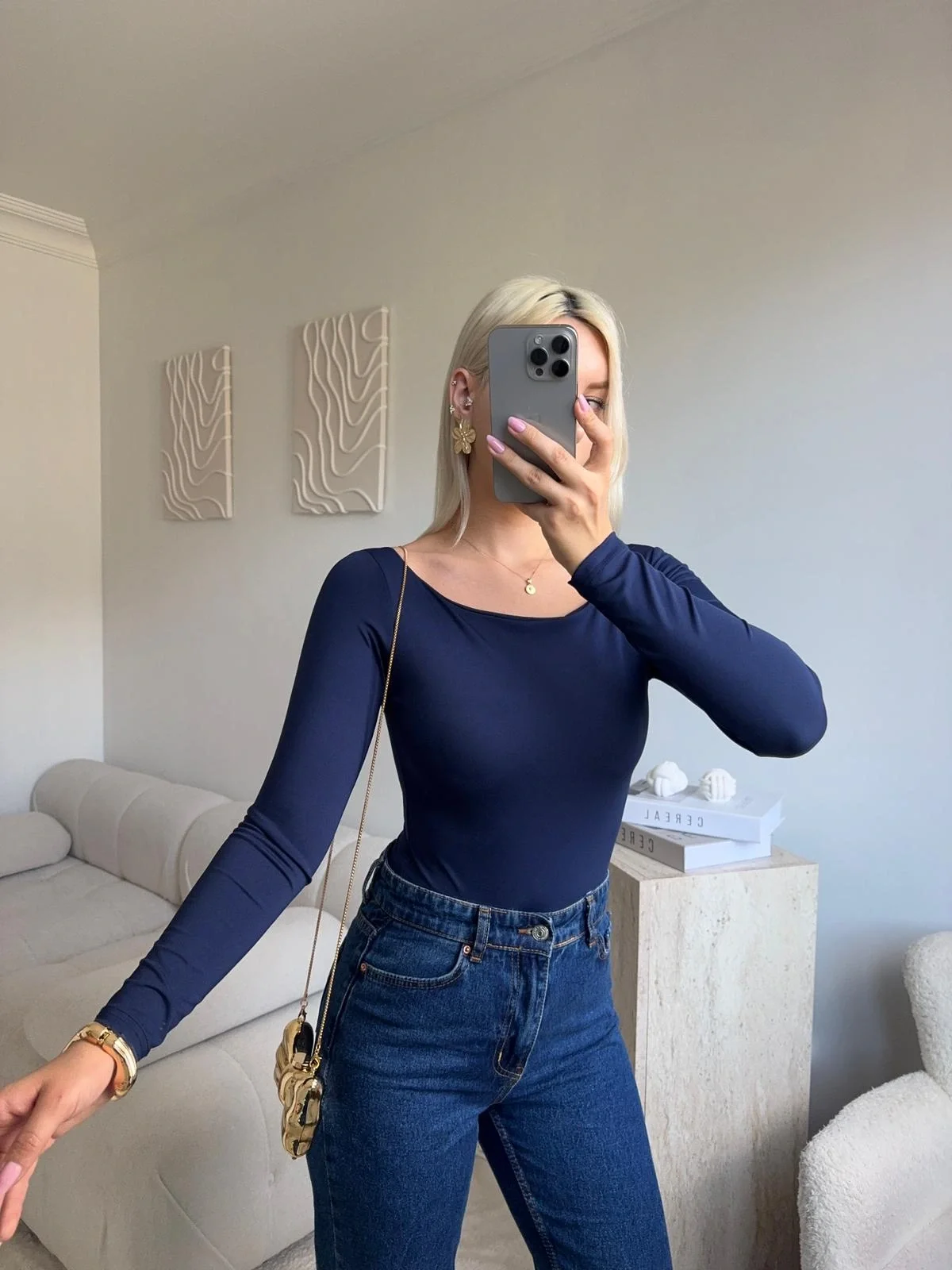 Kayık Yaka Bodysuit - LACİVERT