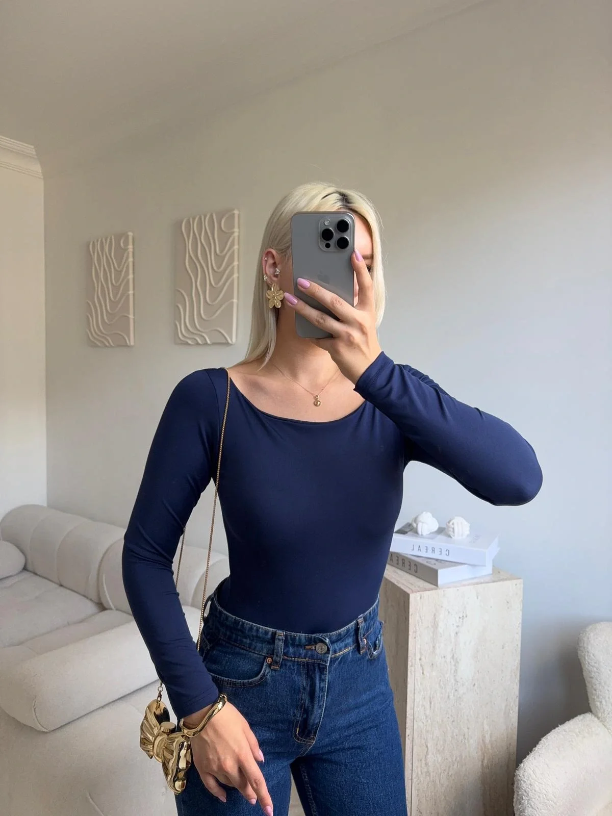 Kayık Yaka Bodysuit - LACİVERT