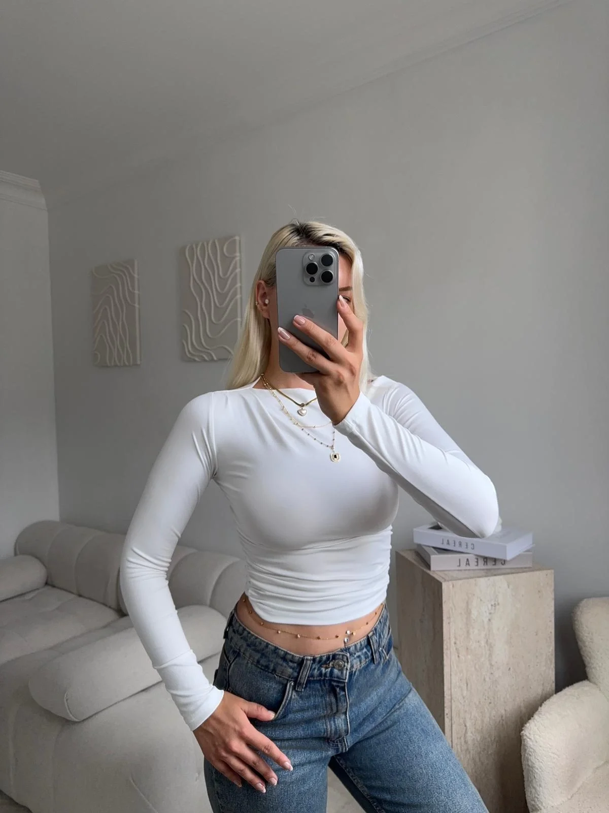 Kayık Yaka Crop - BEYAZ