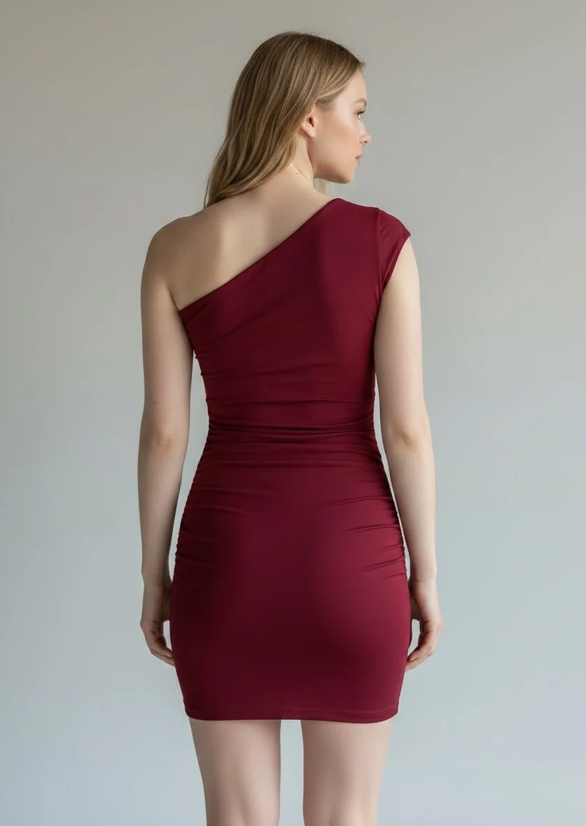 Kayık Yaka Elbise - BORDO