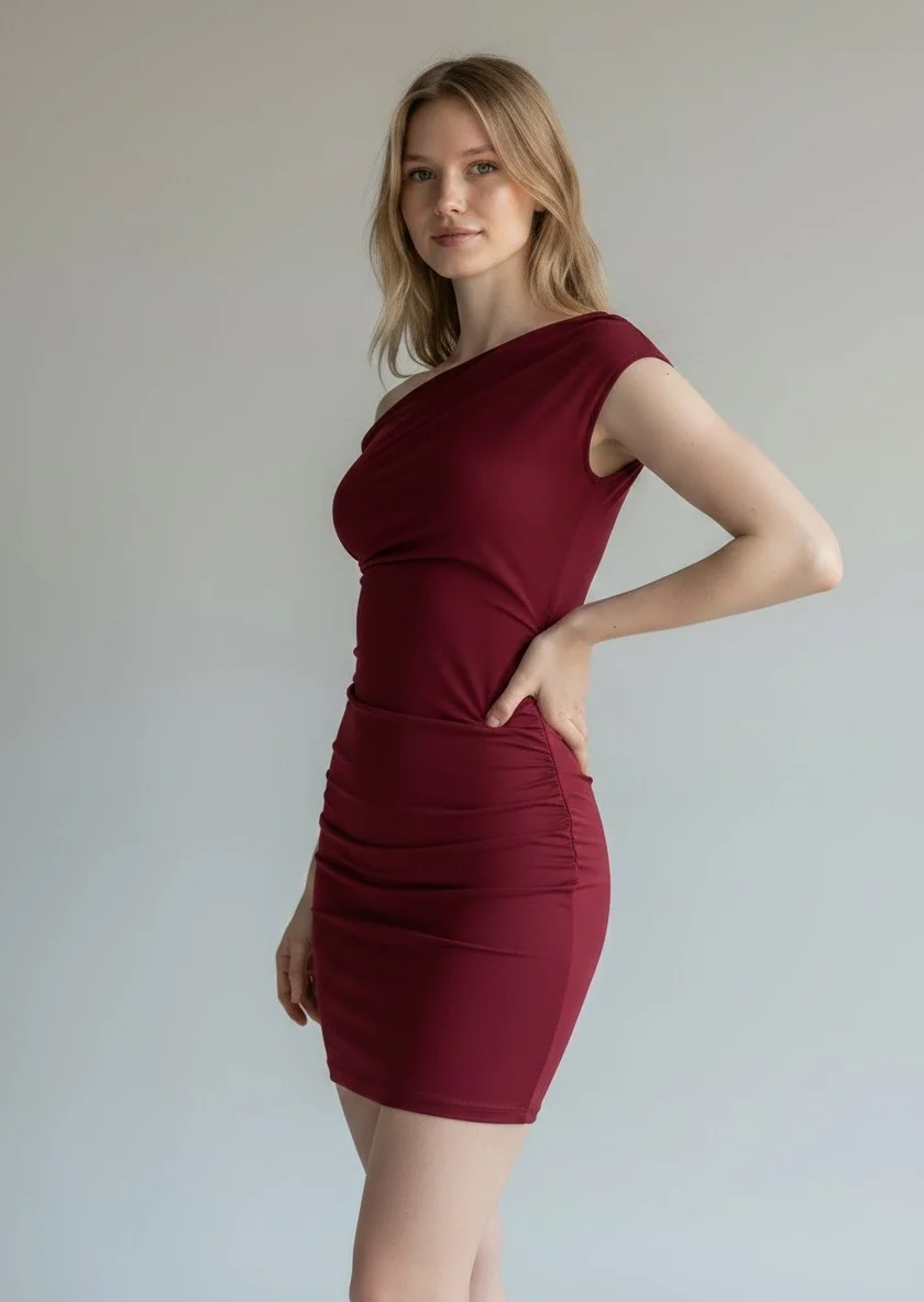 Kayık Yaka Elbise - BORDO