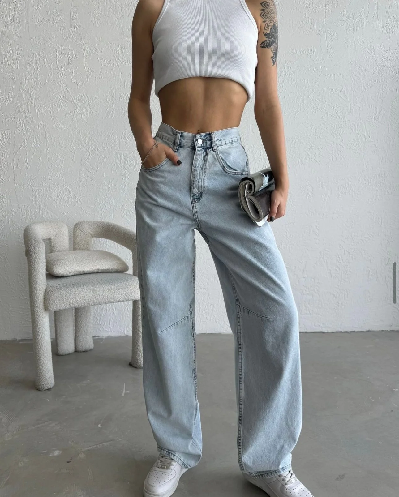 Kemer Toka Detay Baggy Jean | AÇIK MAVİ