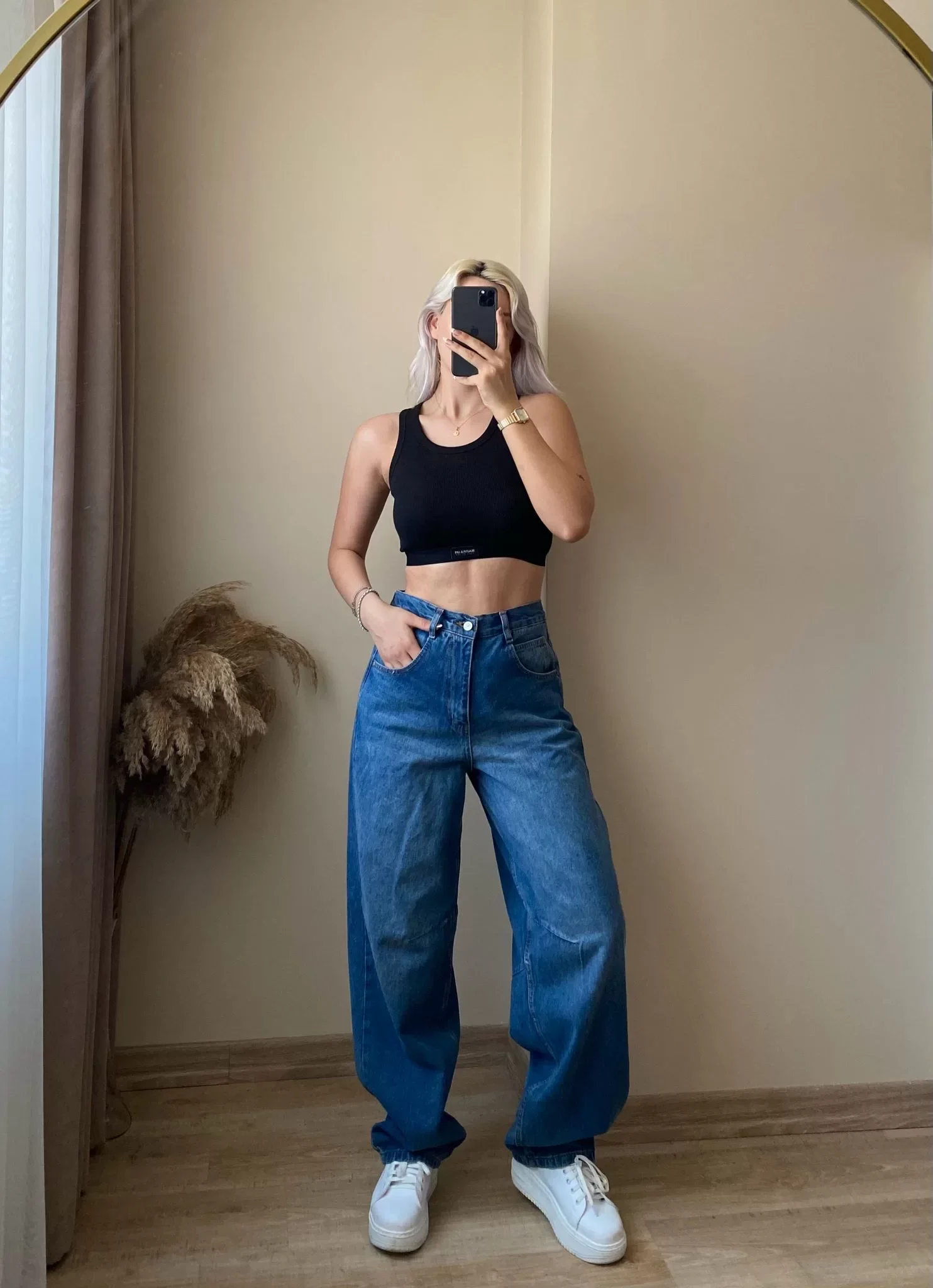 Kemer Toka Detay Baggy Jean | KOYU MAVİ