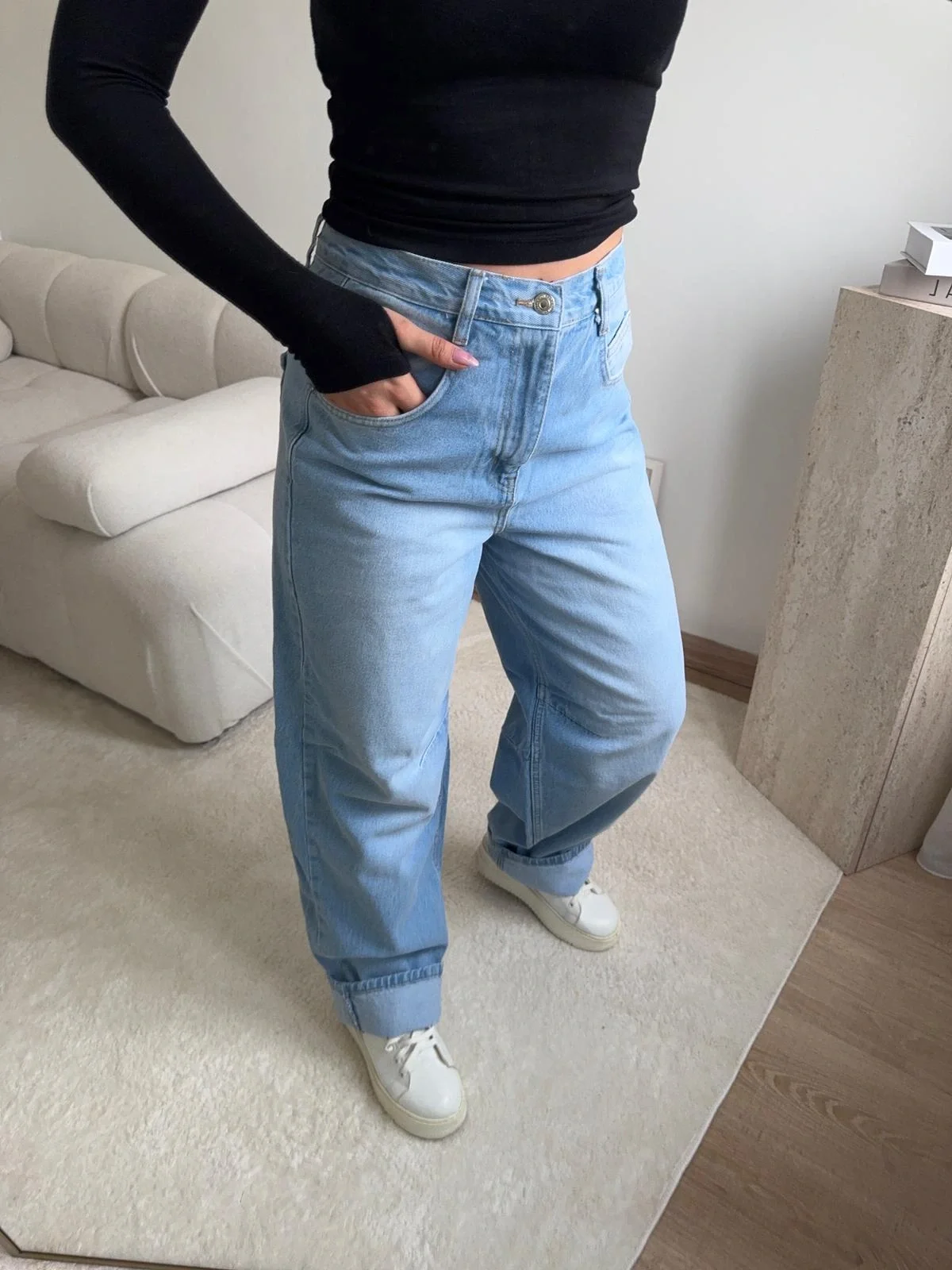 Kemer Tokalı Baggy Jean - AÇIK MAVİ