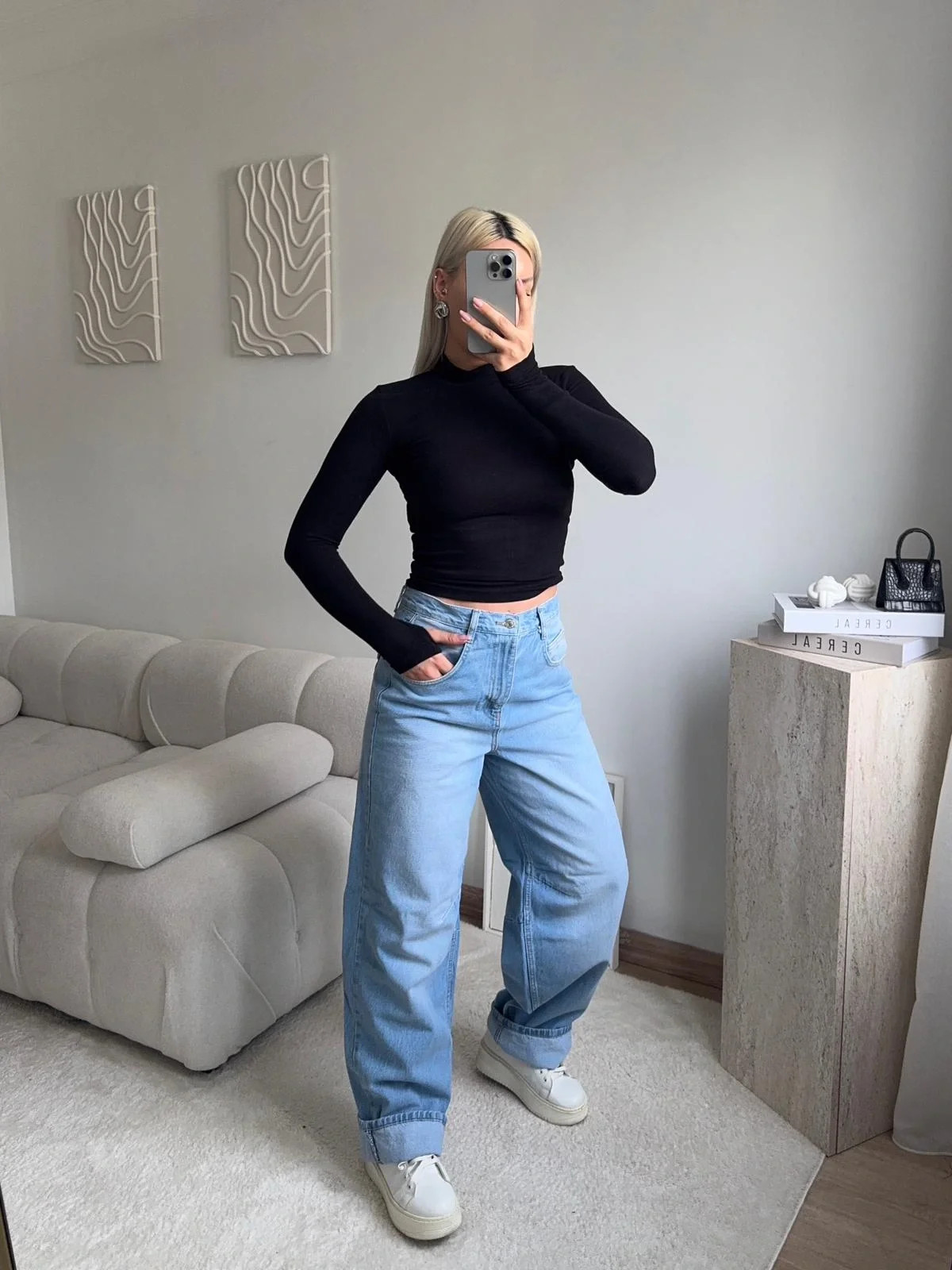 Kemer Tokalı Baggy Jean - AÇIK MAVİ