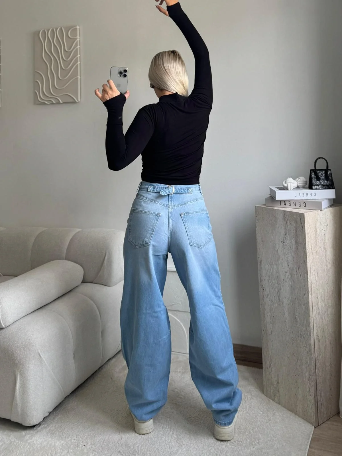 Kemer Tokalı Baggy Jean - AÇIK MAVİ