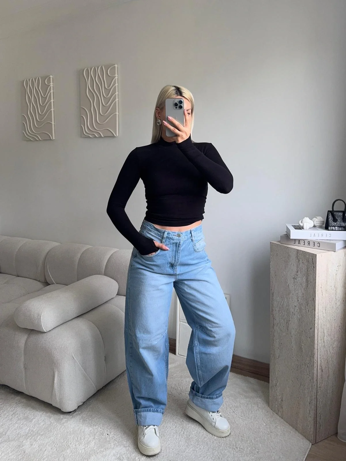 Kemer Tokalı Baggy Jean - AÇIK MAVİ