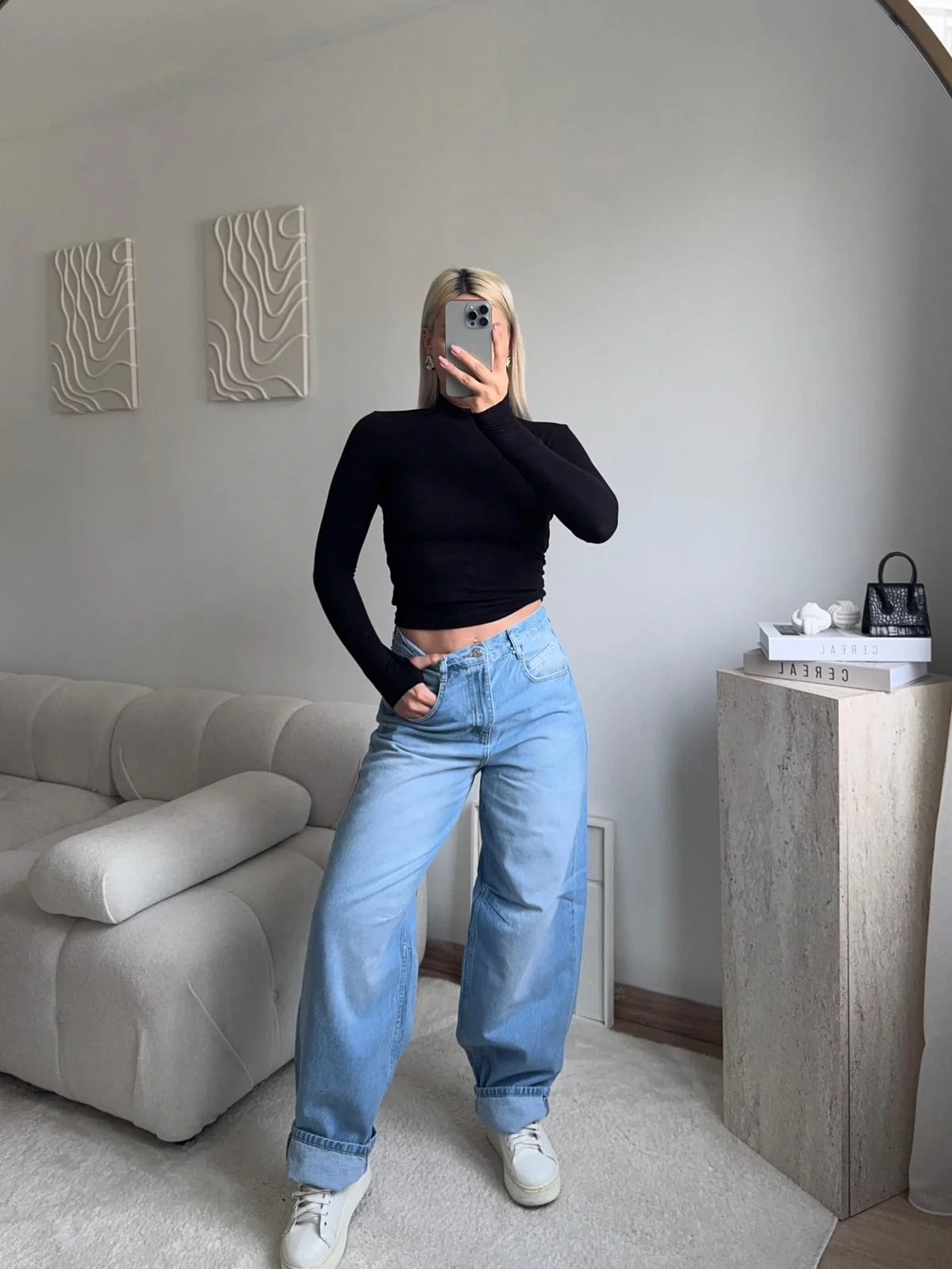 Kemer Tokalı Baggy Jean - AÇIK MAVİ