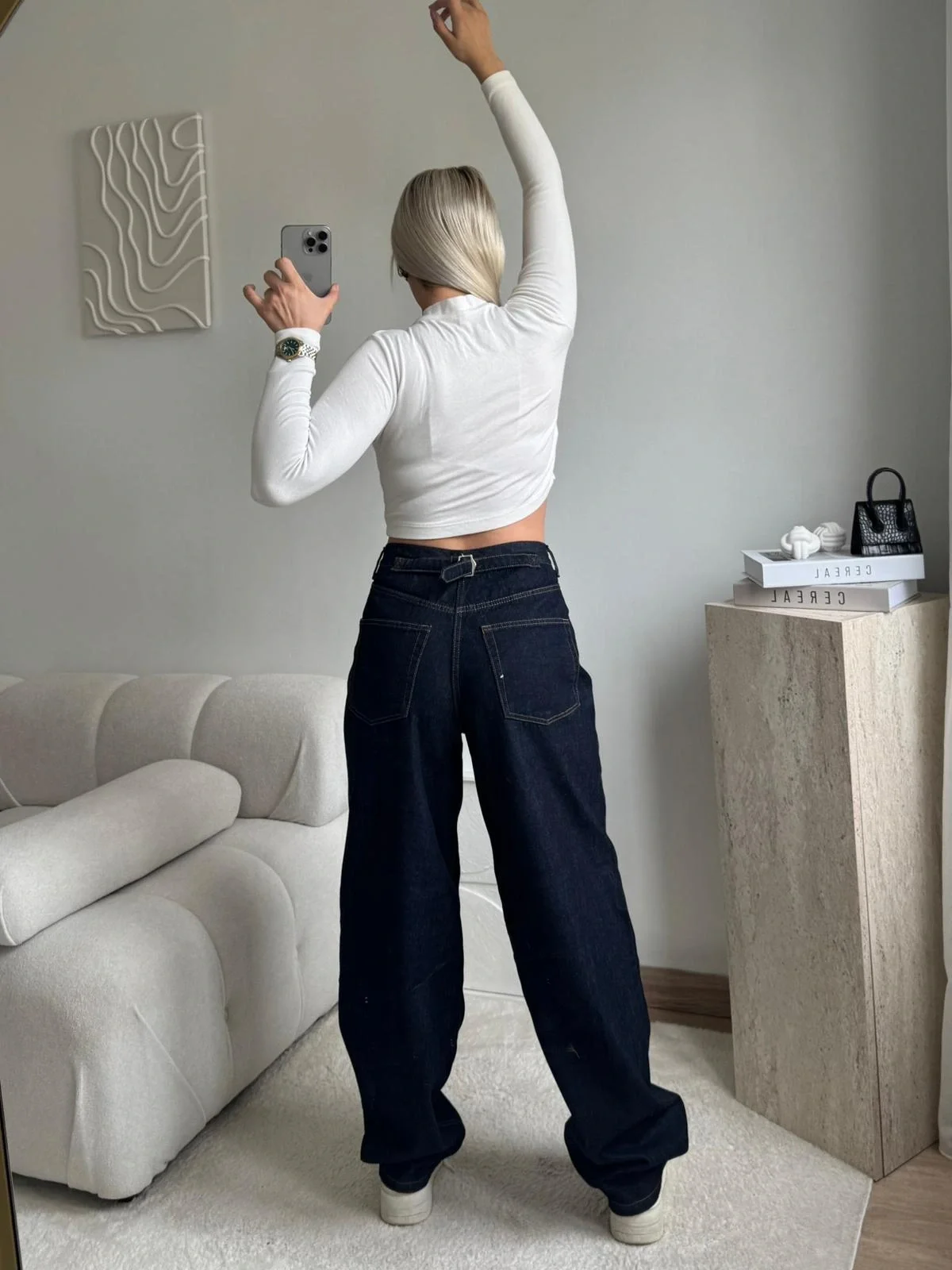 Kemer Tokalı Baggy Jean - KOYU MAVİ