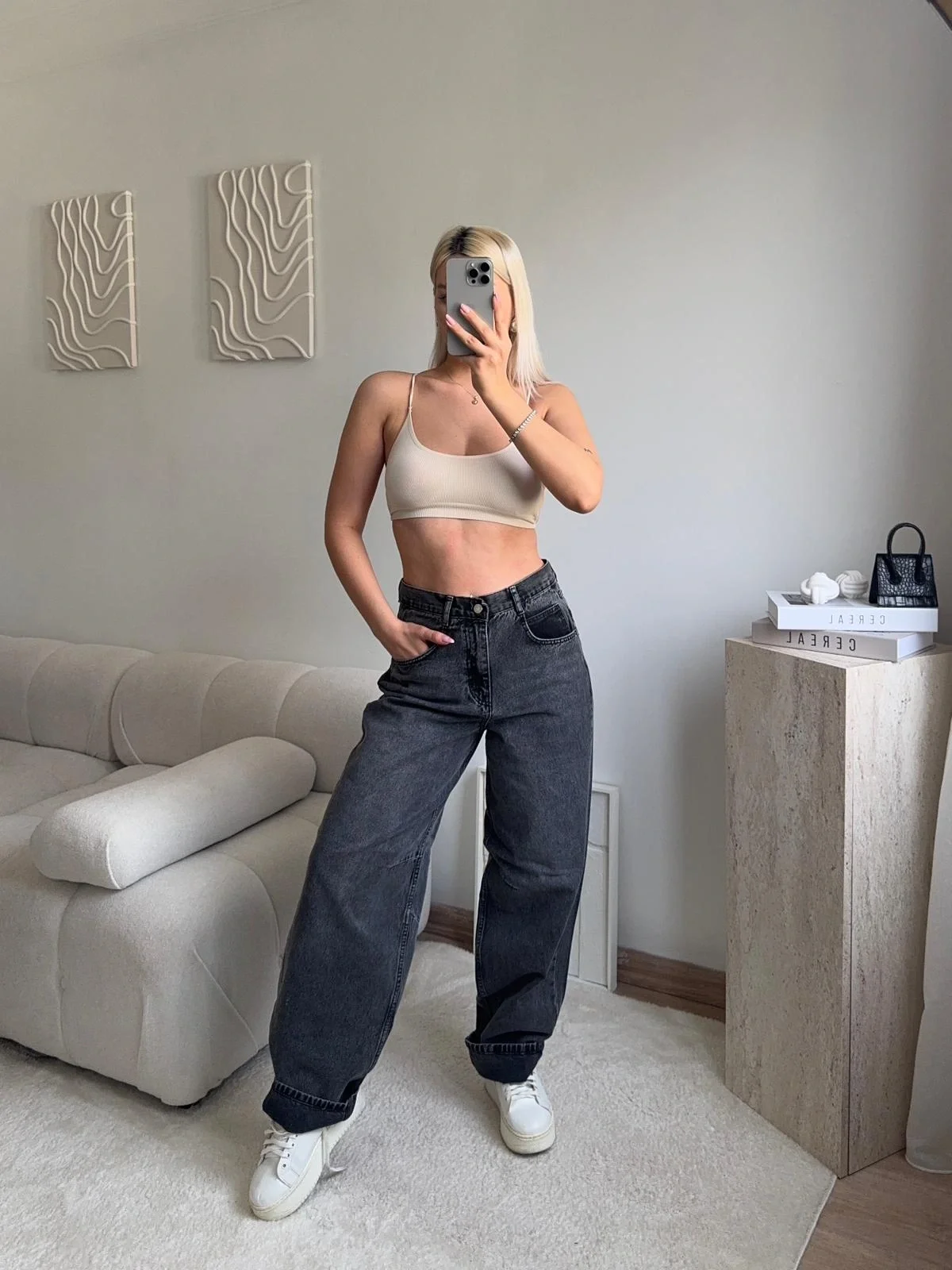 Kemer Tokalı Baggy Jean - ANTRASİT