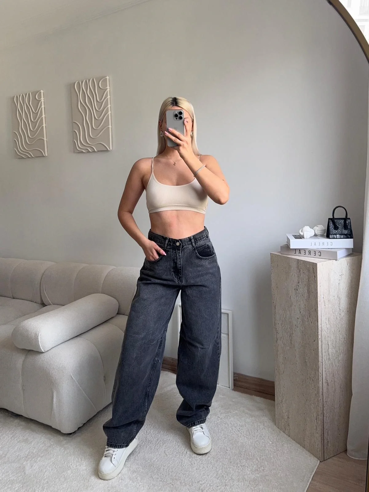 Kemer Tokalı Baggy Jean - ANTRASİT