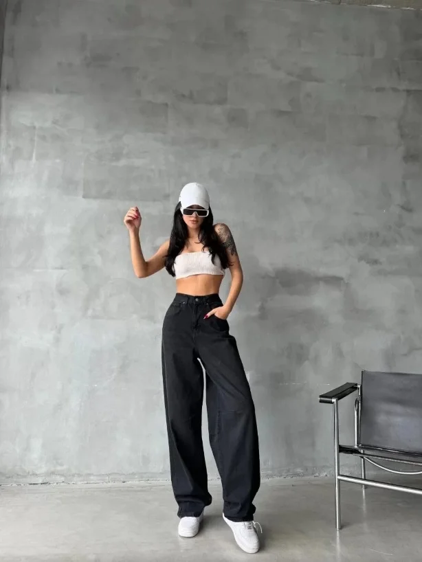 Kemer Tokalı Baggy Jean | SİYAH