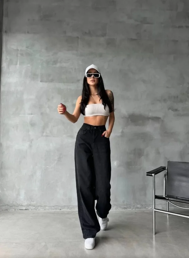 Kemer Tokalı Baggy Jean | SİYAH