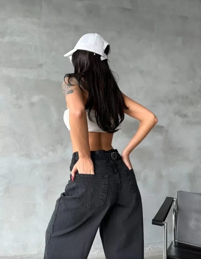 Kemer Tokalı Baggy Jean | SİYAH