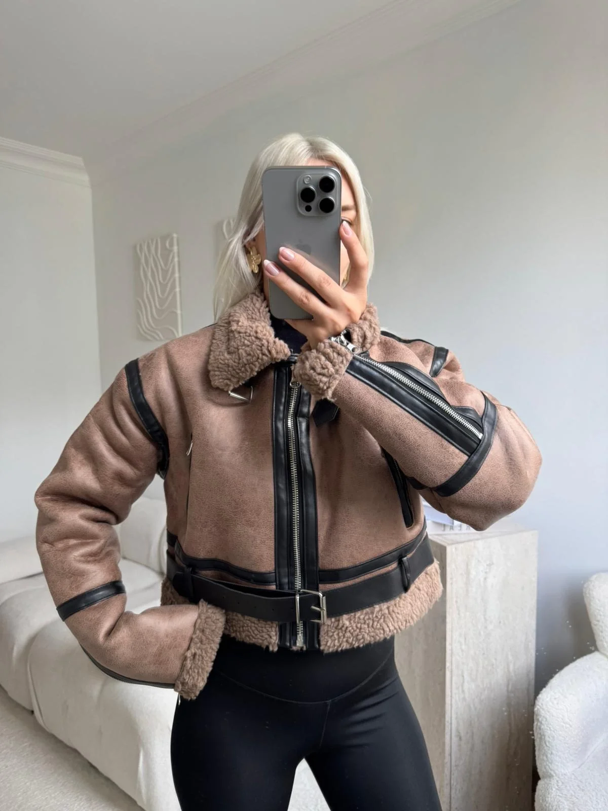 Kemerli İçi Kürklü Mont - KAHVE