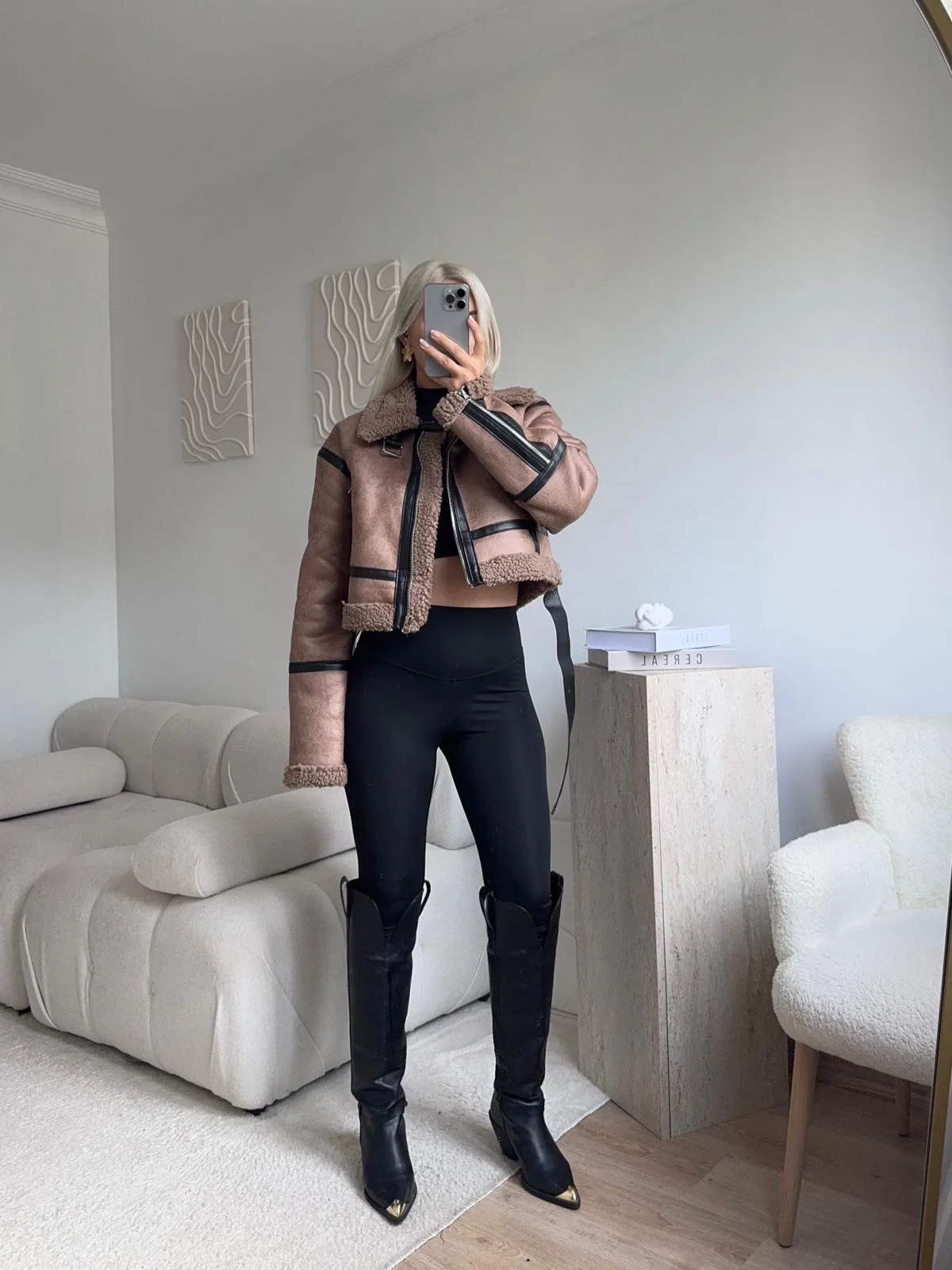 Kemerli İçi Kürklü Mont - KAHVE