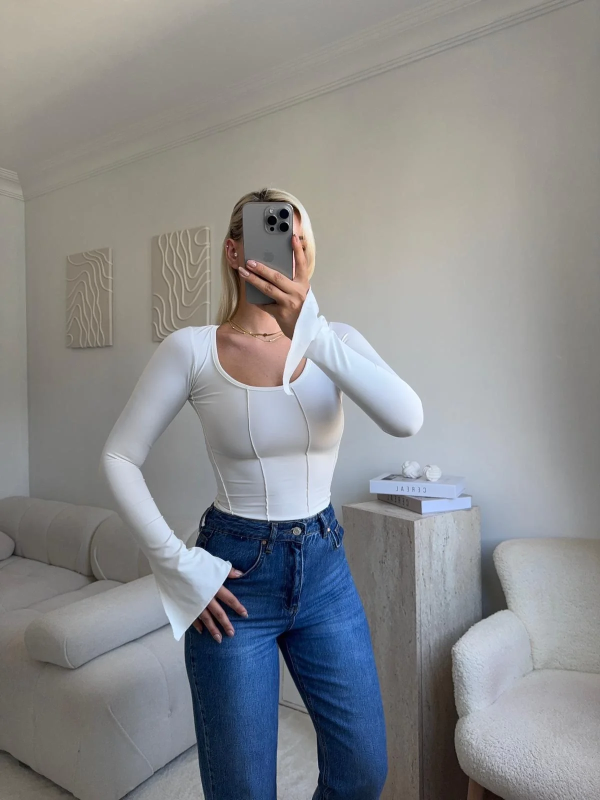 Kol İspanyol Biyeli Crop - BEYAZ