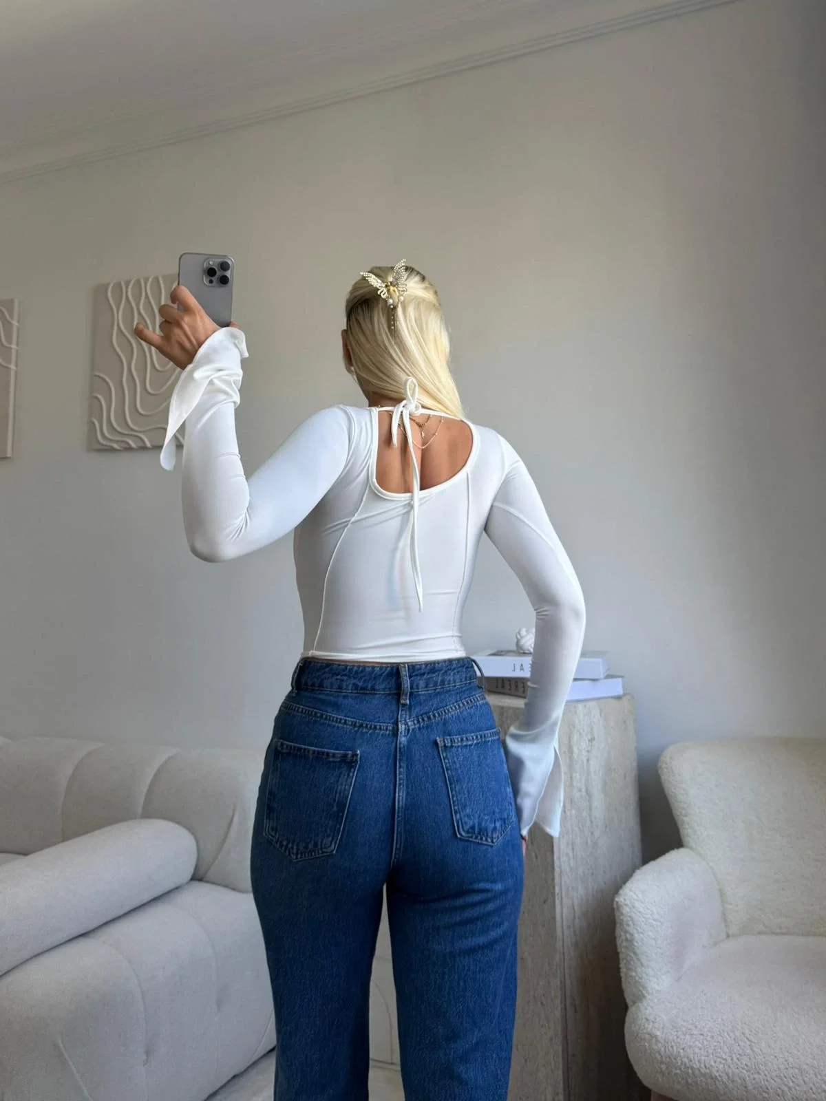 Kol İspanyol Biyeli Crop - BEYAZ