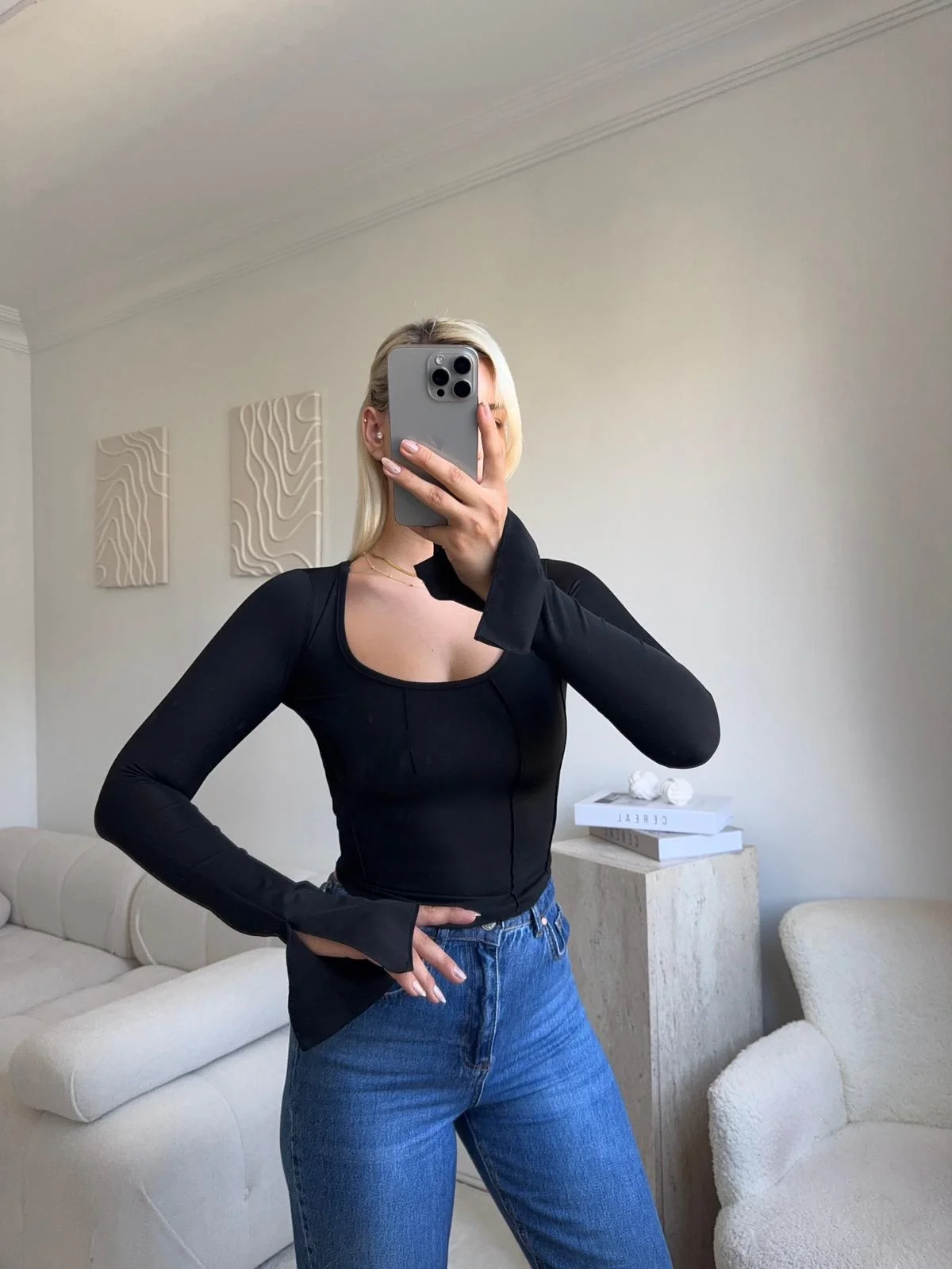 Kol İspanyol Biyeli Crop - SİYAH