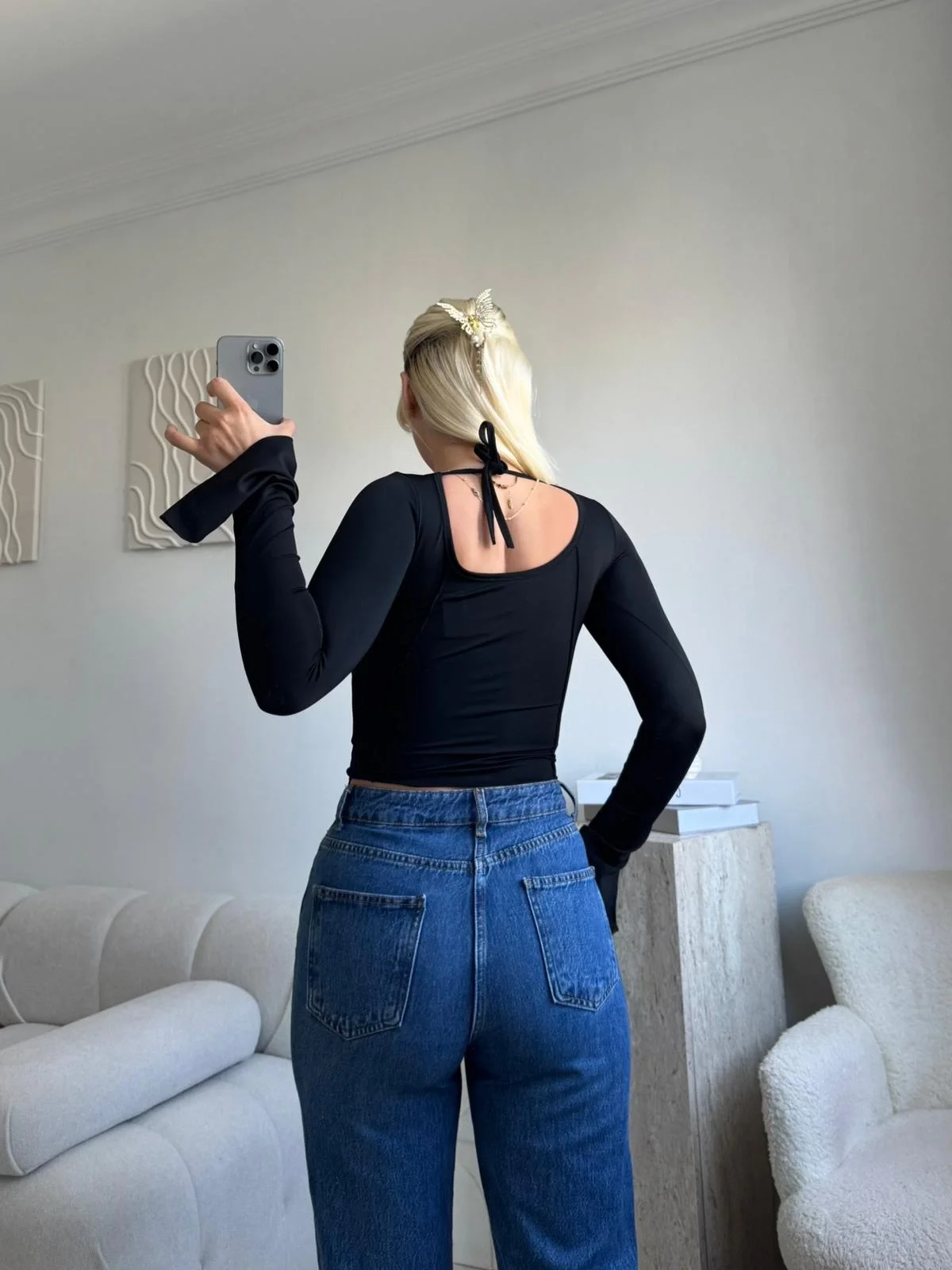 Kol İspanyol Biyeli Crop - SİYAH