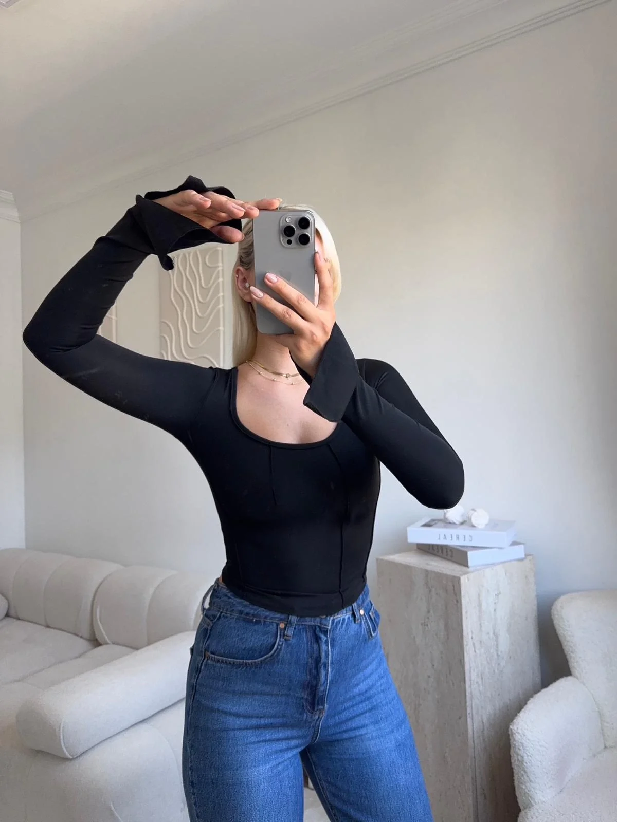 Kol İspanyol Biyeli Crop - SİYAH