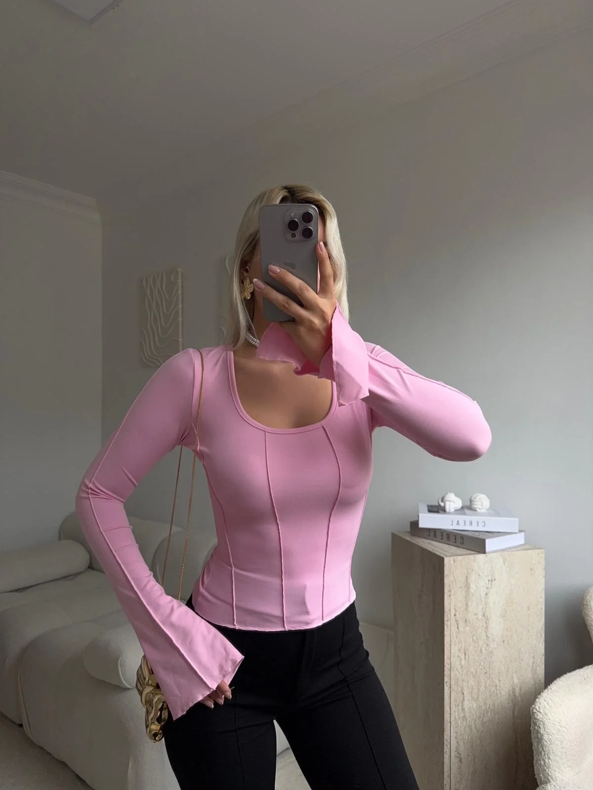 Korse Dikiş İspanyol Kol Bluz - PEMBE