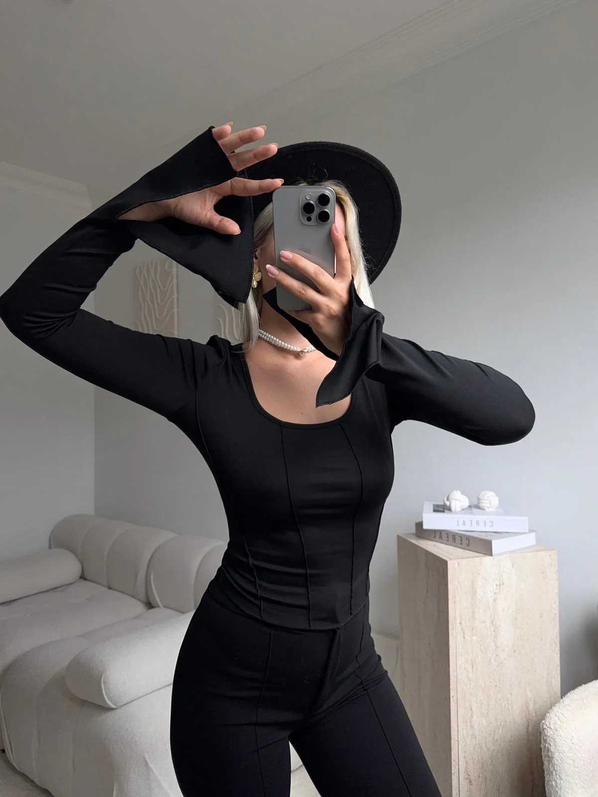 Korse Dikiş İspanyol Kol Bluz - SİYAH