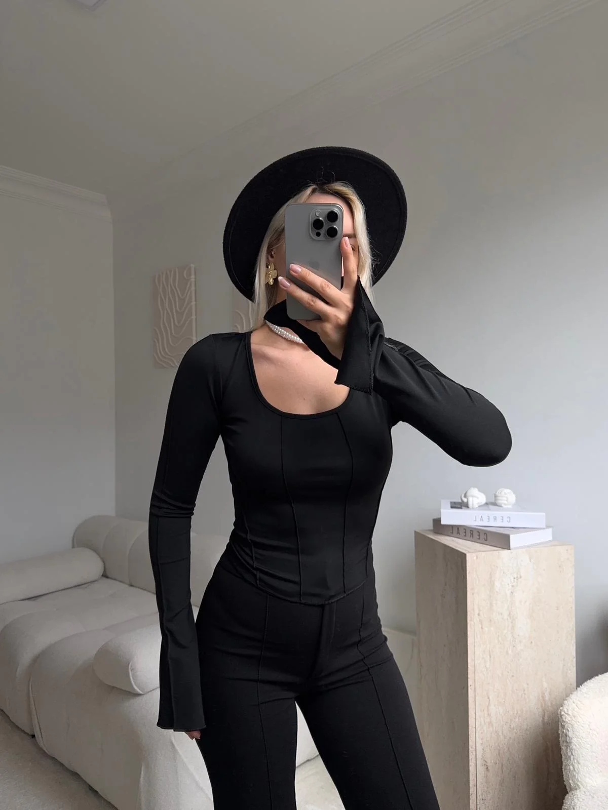 Korse Dikiş İspanyol Kol Bluz - SİYAH