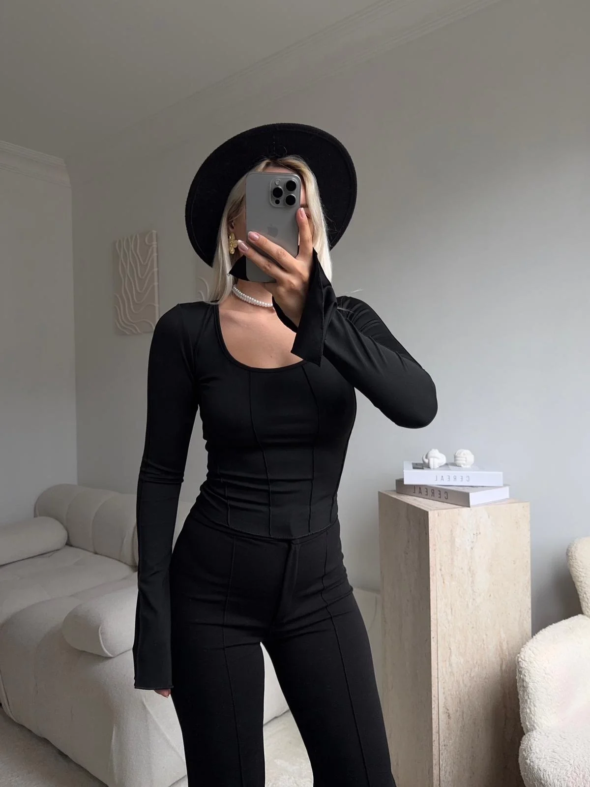 Korse Dikiş İspanyol Kol Bluz - SİYAH