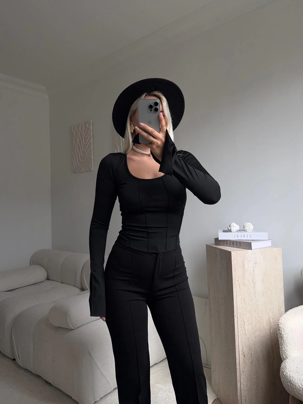 Korse Dikiş İspanyol Kol Bluz - SİYAH