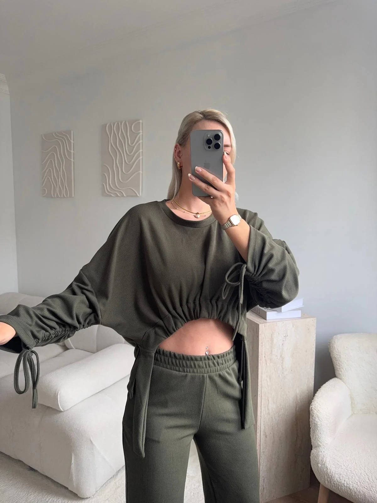 Körüklü Crop & Pantolon Takım - YEŞİL