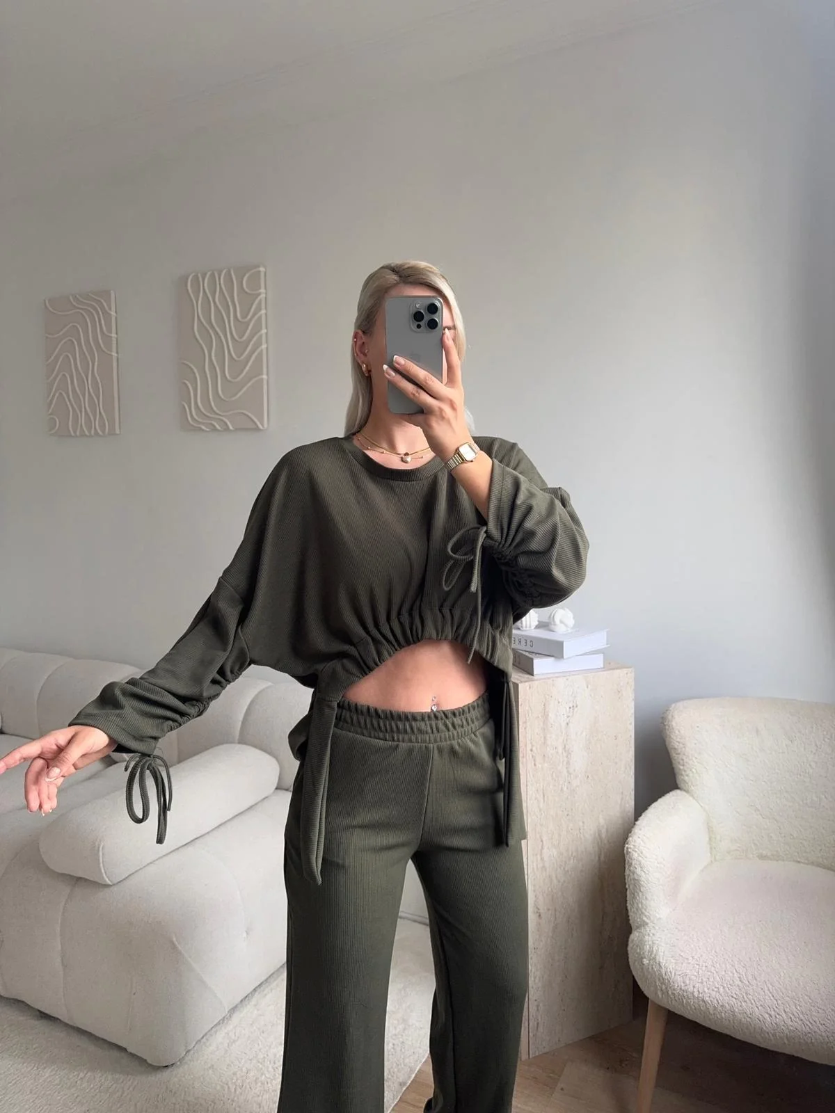 Körüklü Crop & Pantolon Takım - YEŞİL