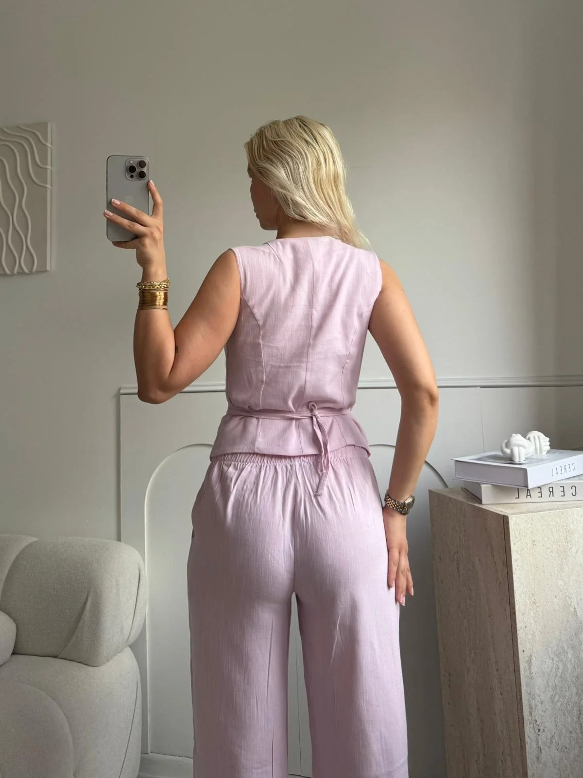 Kruvaze Bluz Pantolon Takım - PEMBE