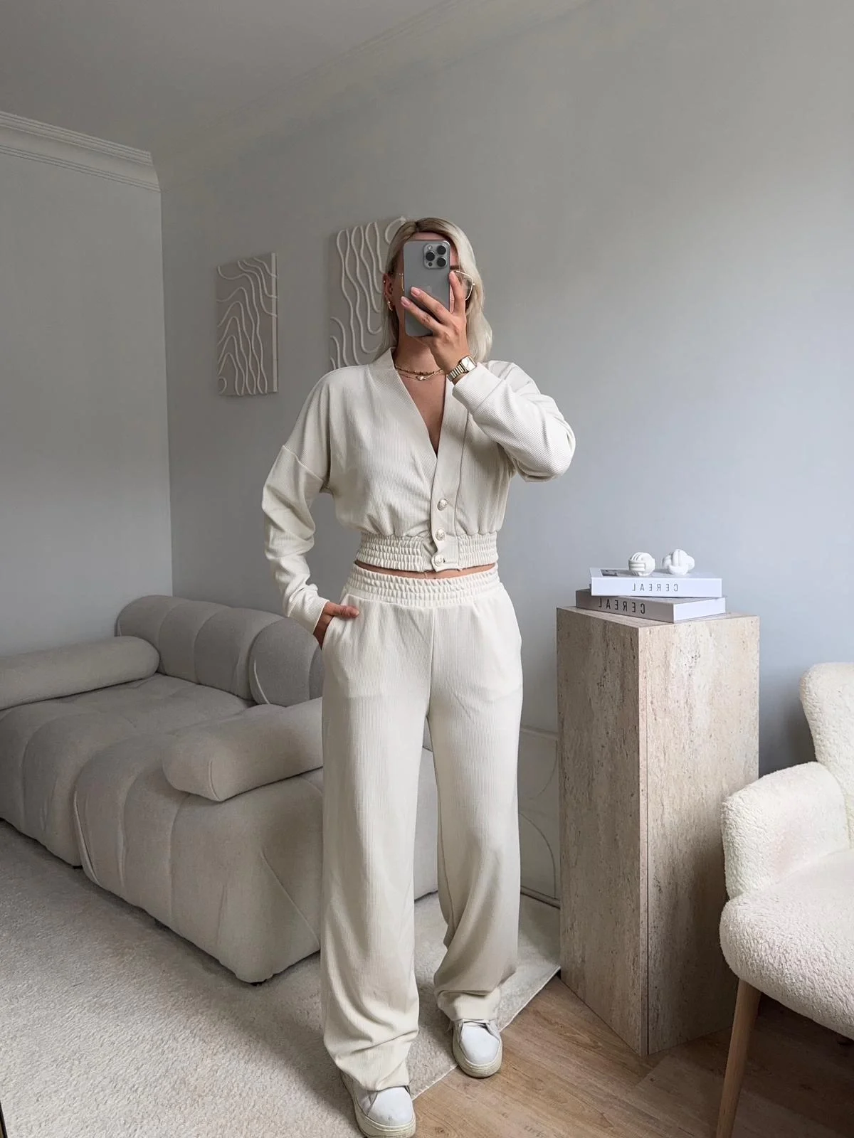 Kruvaze Hırka & Pantolon İkili Takım - BEJ