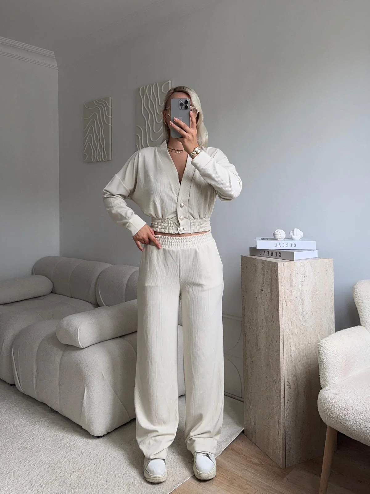 Kruvaze Hırka & Pantolon İkili Takım - BEJ